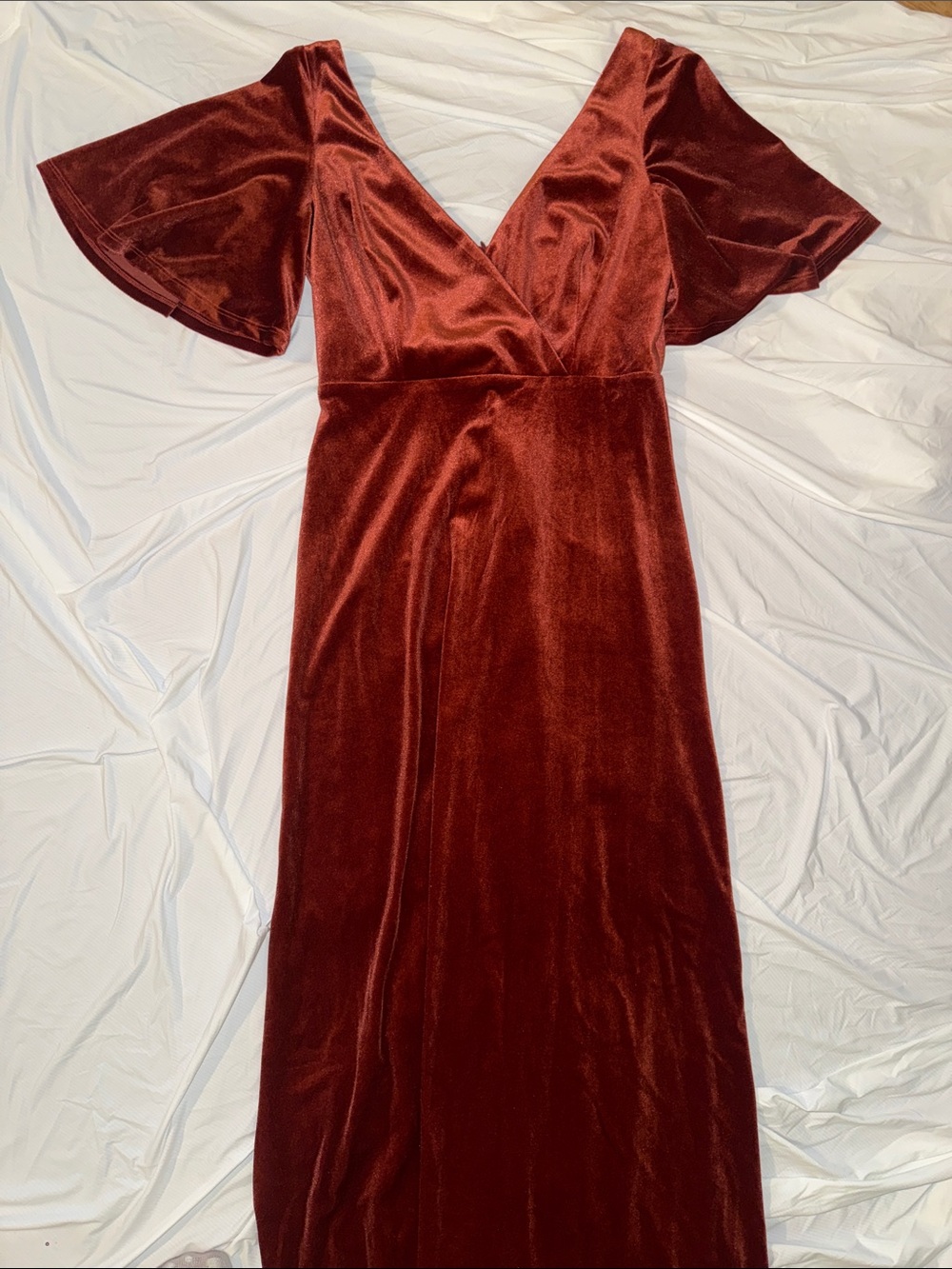 Velvet double V neck, maxi bridesmaids dress